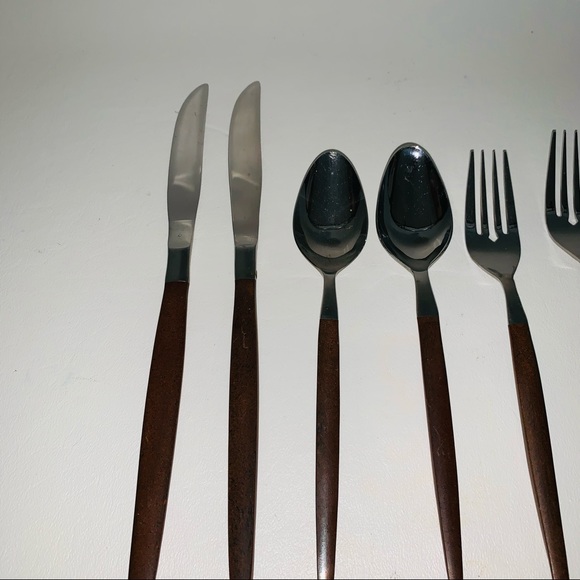 Vintage Ekco Eterna Wood handle Flatware set Mid Century Modern - Picture 2 of 8